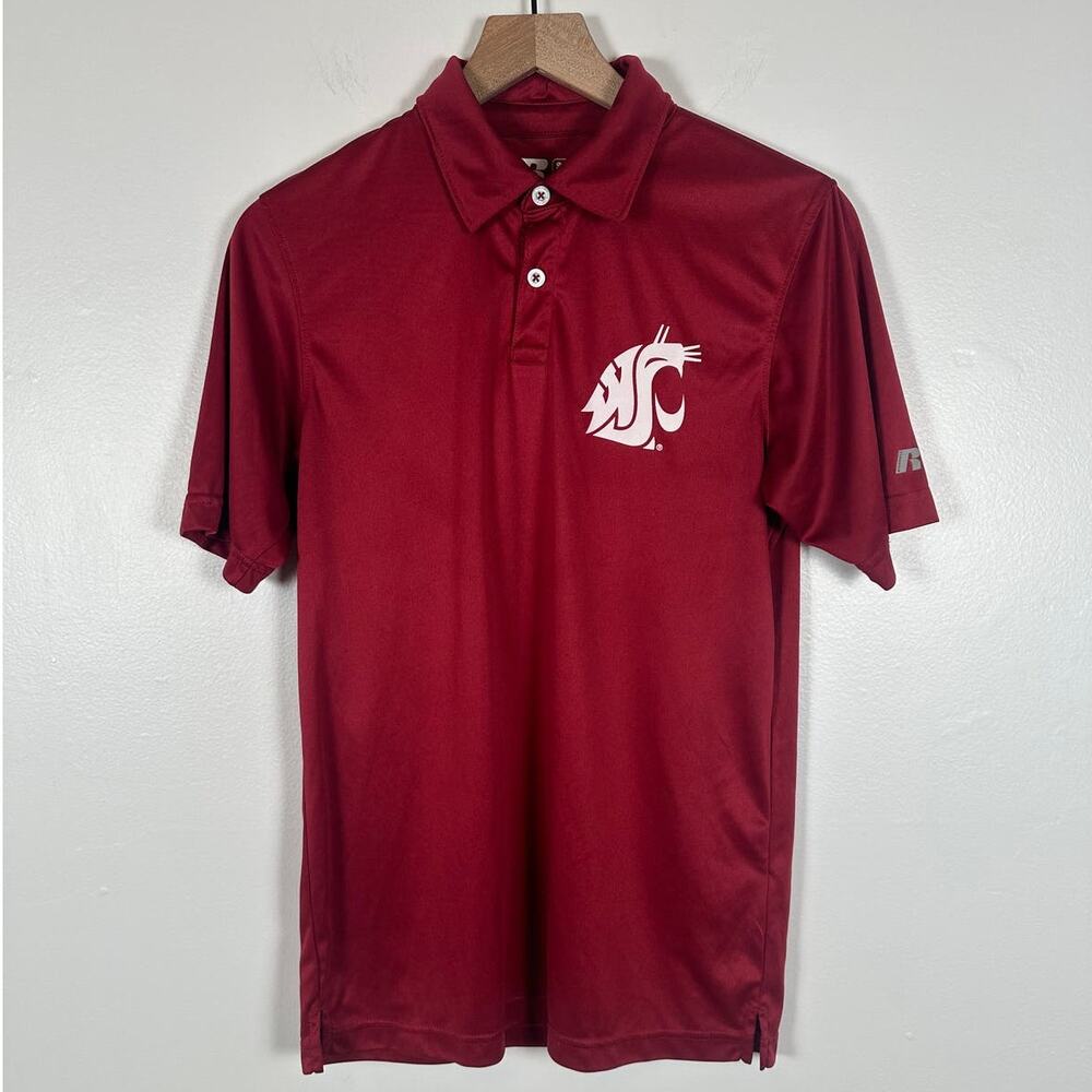 Russell Mens Washington State Cougars Short Sleeve Crimson Polo Shirt Size Small